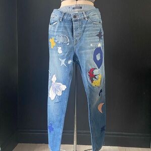 Scotch & Soda Blue Boyfriend Jeans with Embroidery